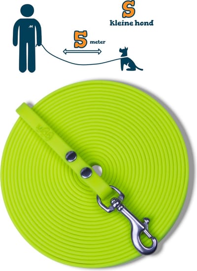 Miqdi BioThane® Sleeplijn 5 meter – zonder handvat – S (9 mm) – neon geel – waterdicht & sterk