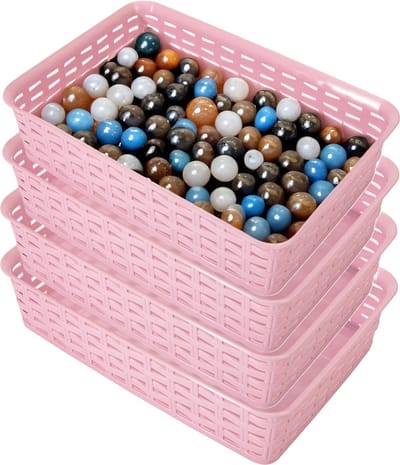 Hega Hogar Opbergmandje/ladeverdeler - 4x - roze - 2 liter - kunststof - 17 x 25 x 6 cm - kleine opslag bakjes - manden
