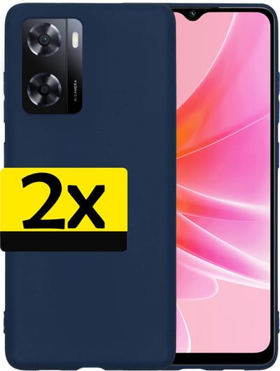 Hoesje - 2 Stuks - Geschikt voor OPPO A57s - Sterk & Shockproof - Case Siliconen - Back Cover - Telefoon Hoes - Telefoonhoesjes - Donkerblauw