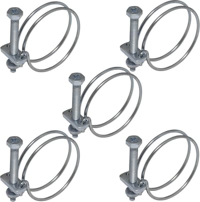 C63738 - Set van 5 Dubbele Draden Klemmen 47-52 mm - Staal - Zilver - Voor Luchtkanalen en Irrigatie