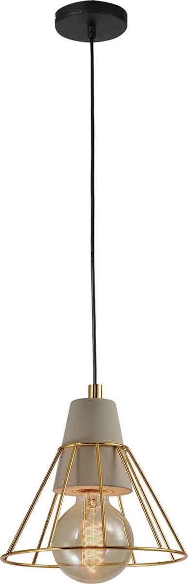 QUVIO Hanglamp industrieel / Plafondlamp / Sfeerlamp / Leeslamp / Eettafellamp / Verlichting / Slaapkamer lamp / Slaapkamer verlichting / Keukenverlichting / Keukenlamp - Beton met prismavormige kooi - Diameter 18 cm