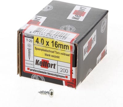 Kelfort Spaanplaatschroef platverzonken kop verzinkt T20 voldraad 4.0 x 16mm (Prijs per 200 stuks)