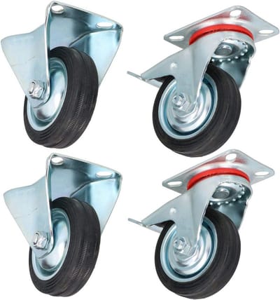 4 Stuks Zwenkwielen 75mm met Remmen - 2 Vaste en 2 Zwenkwielen voor Meubels en Trolleys