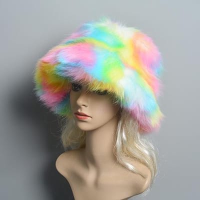 Pluizige Nepbont Emmerhoed Dames Konijnenbont Warm Dik Pluche Wintermuts Dame Luxe Mode Feest Panama Vissershoed One Size beige