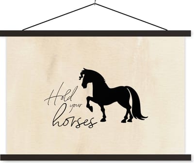 Posterhanger incl. Poster 60x40 cm - Schoolplaat - Quotes - Hold your horses - Paarden - Spreuken - Textielposter - Zwarte latten