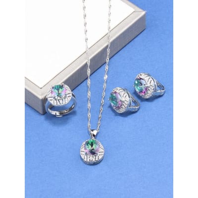 Mariage Nuptial Gros Bijoux Accessoires Avec Zirconium Cubique Naturel Bleu Boucles d'Oreilles Pendantes à Clip et Ensemble Bague Pour Femmes Cadeau 10 gray