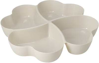 Excellent Houseware Snackschaal / serveerschaal - met vakverdeling - wit - kunststof - D32 cm - Serveerschalen