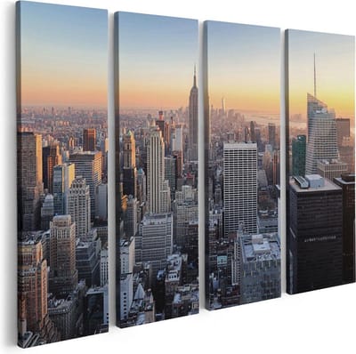 Artaza Canvas Schilderij Vierluik New York Skyline Met Wolkenkrabbers - 80x60 - Foto Op Canvas - Canvas Print