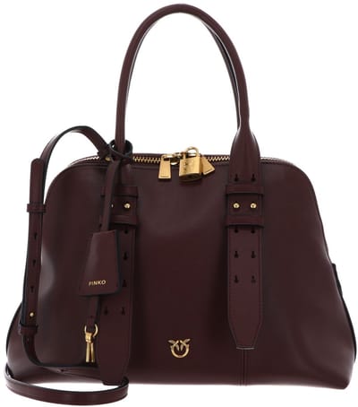PINKO handtas schoudertas Bowling Bag Vitello Mor Burgundy Wine - Antique Gold donkerbruin