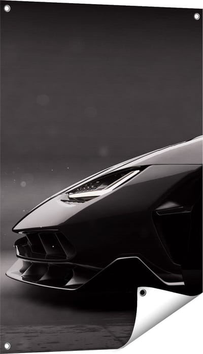Gards Tuinposter Zijaanzicht Zwarte Sportwagen Auto - 60x90 cm - Tuindoek - Tuindecoratie - Wanddecoratie buiten - Tuinschilderij