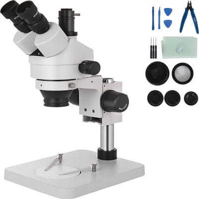 VEVOR 3.5X-90X Simul Focal Digitale Zoom Stereo Microscoop Al-Zn Legering 360 Graden Draaibare Trinoculaire Stereo Microscoop Laboratorium Microscoop Camera Aansluiting Ondersteuning Verstelbare Kolomstandaard Accessoires