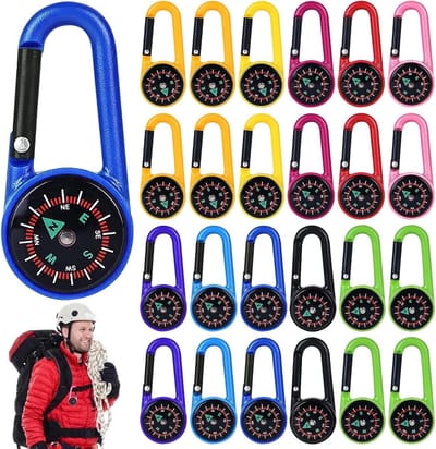 SnelShoppen - 24 stuks mini kompas met karabijnhaak - sleutelhanger met zakkompas voor kinderen - ideaal voor outdoor, reizen, wandelen, kamperen, fee