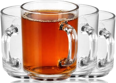 Theeglazen 230 ml met oor – 4 stuks – Glazen theemokken voor thee, koffie en warme dranken