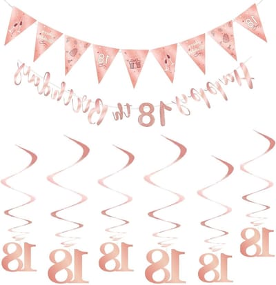 Feestelijke Decoraties voor 18e Verjaardag, Roze Gouden Slingers, Ballonnen en Versieringen voor Meisjes