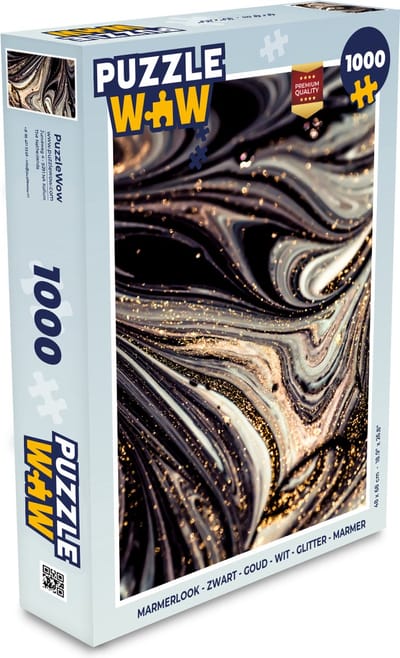 Puzzel Marmerlook - Zwart - Goud - Wit - Glitter - Marmer print - Legpuzzel - Puzzel 1000 stukjes volwassenen