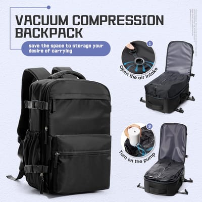 Vacuüm compressie handbagage rugtas - Zwart - 20-35 liter - 40x20x25cm