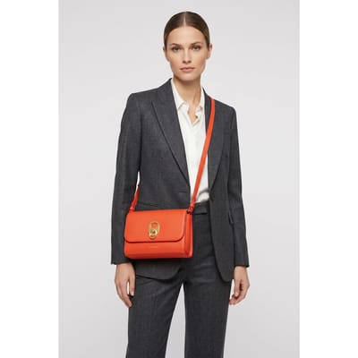 COCCINELLE Leren Schoudertas Dorian Mini Bag Grained Leather Gazpacho Oranje