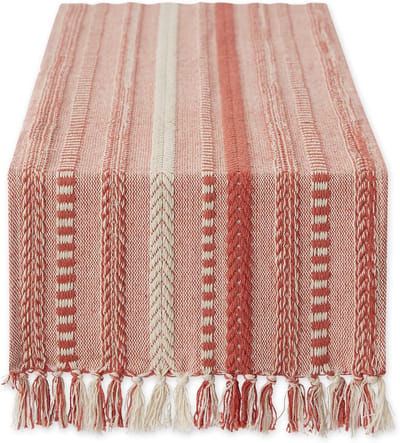 Boerderij Gevlochten Streep Tafelloper Collectie, 15x72 (15x77, Fringe inbegrepen), Spice