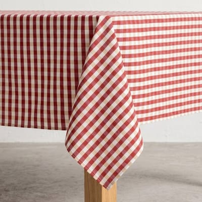 GAMUSI Vlekbestendig Tafelkleed MAVY – 2 kleuren Vichyruit – Katoen Look – 140x100 cm – Granaat
