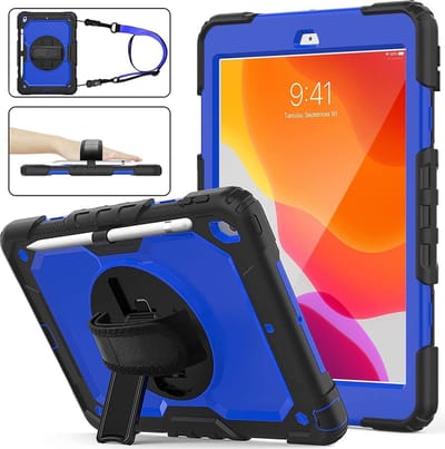 Dasaja case / hoes geschikt voor iPad 10.2 (2019 & 2020 & 2021) met screenprotector, handriem en schouderriem voor Horeca en Bouw Blauw