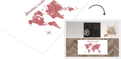 Keukenloper - Loper keuken - Wereldkaart - Rood - Quote - 120x60 cm - Keukenloper vinyl