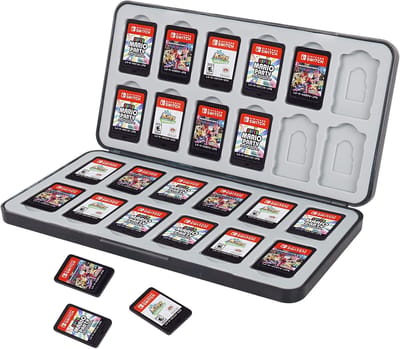 Opberghoes voor spelkaarten, compatibel met spelkaarten, opslag van Nintendo Switch, opbergdoos, zachte siliconen met 24 vakken, beschermende organizer, De zwarte, Eenvoudig en elegant