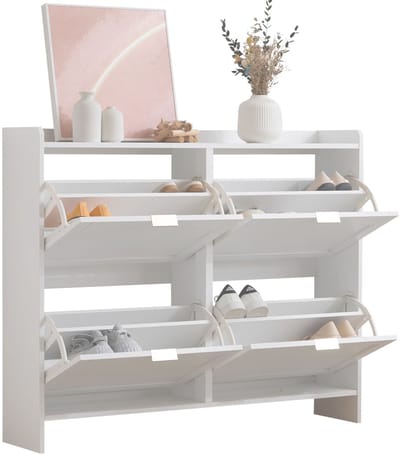 YYchan Schoenenrek - Schoenenkast met Bogen - Zwevend en Gemakkelijk te Reinigen - Schoenenrek 4 Kleppen - 110x24x90 cm - Wit