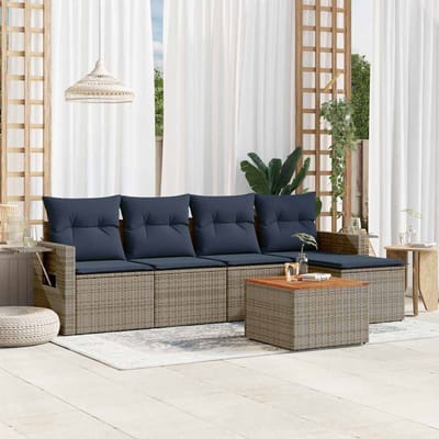 vidaXL - 6-delige - tuinbankset - met - kussens, - grijs - polyrotan
