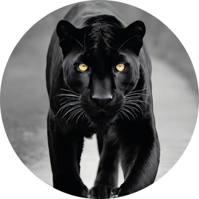 Indoorart - Muurcirkel Zwarte Panter gele ogen Forex 40 cm - Wanddecoratie - Afbeelding op Forex - Inclusief ophangplaat