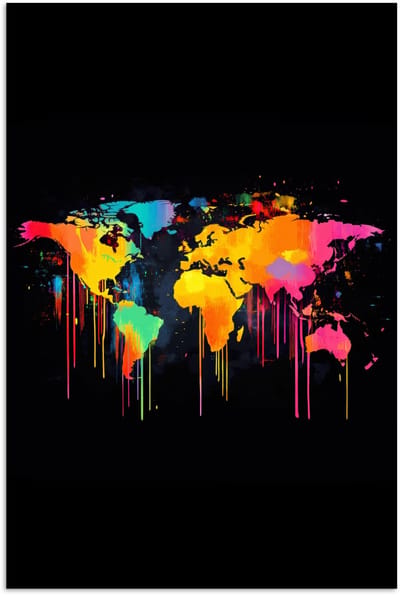 Poster 120x180 cm - Wereldkaart - Verf - Kleurrijk - Graffiti - Wereld - Posters - Wanddecoratie keuken - Muurdecoratie woonkamer - Decoratieve accessoires - Kamer muur decoratie