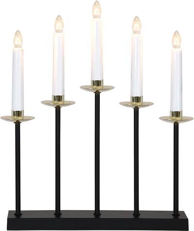 Star Trading LED kaarsenhouder 'Greta', 5-vlammig, E10-lamp, zwart-goud, warm wit, H 37 cm, B 31 cm