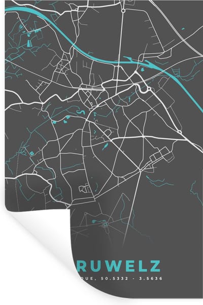 Muurstickers - Sticker Folie - Stadskaart – Grijs - Kaart – Péruwelz – België – Plattegrond - 20x30 cm - Plakfolie - Muurstickers Kinderkamer - Zelfklevend Behang - Zelfklevend behangpapier - Stickerfolie