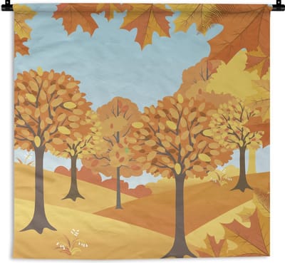 Wandkleed Bossen en bomen illustratie - Een illustratie van herfstachtige bomen Wandkleed katoen 120x120 cm - Wandtapijt met foto
