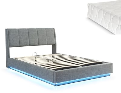 Tweepersoonsbed Tröstiar met matras en LED 160x200 cm antraciet [en.casa]