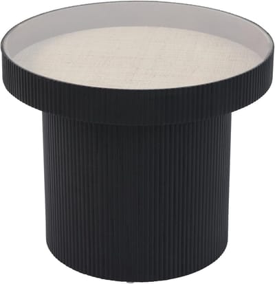 Ronde Bijzettafel met Glasplaat Salontafel Zwart 55x45 cm