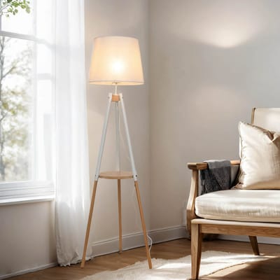 Licht-Erlebnisse - Vaio - Staande lamp - E27 - van - Hout stof - in - Beige wit