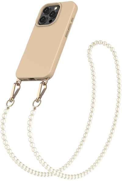Solidenz Hoesje Geschikt voor iPhone 16 Pro Max Hoesje Met Koord - Backcover met Koord - Geschikt voor MagSafe - Parels - Caramel