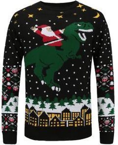 Kerstman op een T-rex Foute kersttrui - Maat: L - Gebreide kersttrui - Heren kersttrui - Dames kersttrui - Foute kersttruien - Kerst outfit - Kerstkleding - Lelijke kersttrui - Gekke kersttrui - Kersttrui met Dinosaurus - Dino kersttrui