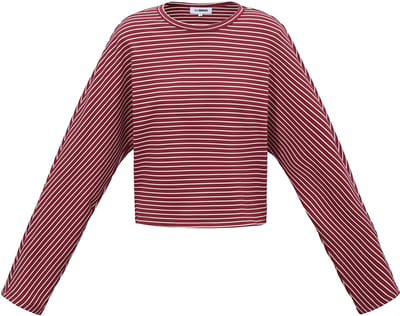 Klassiek Gestreept T-shirt met Lange Mouwen – Modieuze Dames Longsleeve met Boothals – Fijngebreide Stretchtop met Horizontaal Streepdessin - Rood - S