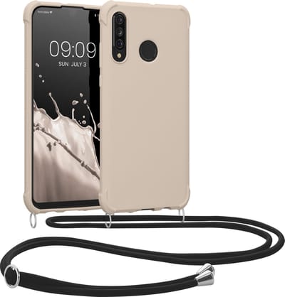 kwmobile telefoonhoesjegeschikt voor Huawei P30 Lite - Hoesje van siliconen met telefoonkoord - In crème
