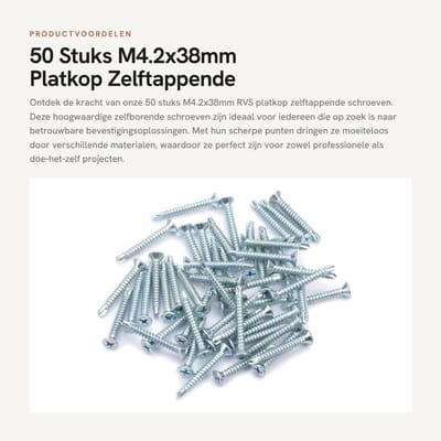 Dailygoods- Zelftappende Schroeven 50 Stuks - RVS Platkop - Corrosiebestendig - Voor Staalconstructies - Hoge Sterkte - Eenvoudig te Bevestigen