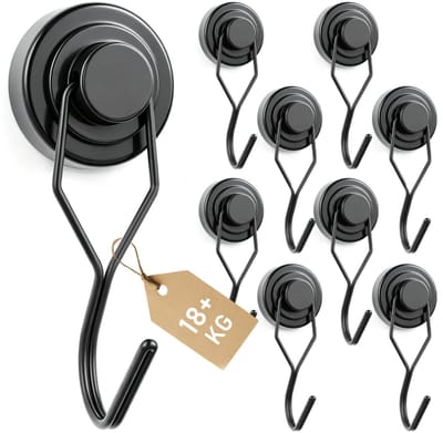 Dailygoods- Magneethaken extra sterk - 9 stuks - 18 kg houdkracht - Draaibare - Roestvrij - Neodymium magneten - Magnetische Haken