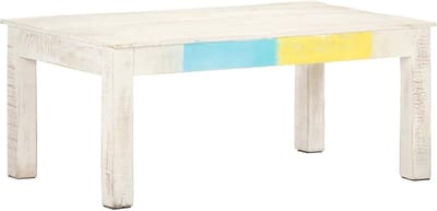 Massief Houten Tafel - Bijzettafel Salontafel - Woonkamer Kantoor - Uniek Nerfpatroon - 110x60x45 cm - Wit