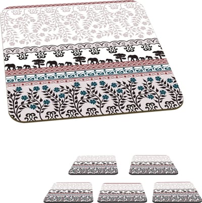 Onderzetters voor glazen - Patronen - Safari - Olifant - Afrika - 10x10 cm - Glasonderzetters - 6 stuks