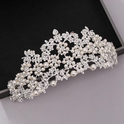 Bruidsaccessoires Europees en Amerikaans Parel Kroon Haarbanden Bruiloft Tiara voor Bruiden Performance Hoofddeksel white