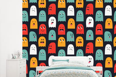 Behang - Fotobehang Patroon - Pacman - Games - Spook - Jongens - Kinderen - Kids - Breedte 315 cm x hoogte 260 cm
