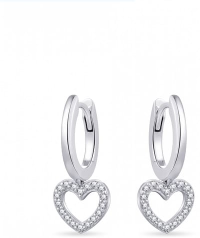 Jewels Inc. - Oorringen - Glad met scharnier en beweegbare open Hart gezet met Zirkonia Stenen - 9mm x 9mm - 13.5mmØ - Gerhodineerd Zilver 925