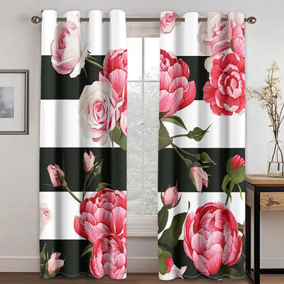Aquarel/olieverfschilderij met witte bloemen, twee panelen, 2 stuks, dun gordijn voor woonkamer/slaapkamerraamdecoratie. W50xH130(CM)x2pcs&Grommet Top