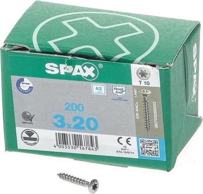 Spax Spaanplaatschroef lenskop RVS T-Star T10 3.0x20mm (per 200 stuks)