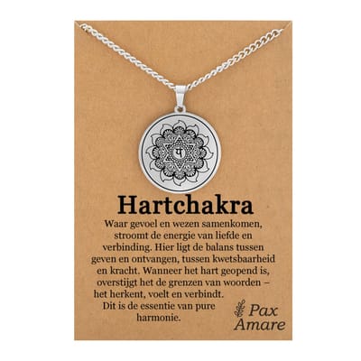 Hart Chakra (Anahata) Ketting op Cadeau Kaartje - Zilverkleurig Talisman - Roestvrij Staal - Spiritueel Cadeau - 60cm - Pax Amare